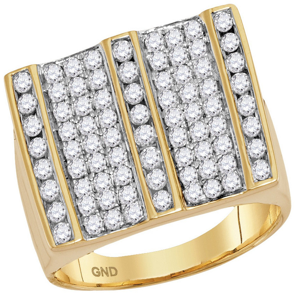 14kt Yellow Gold Mens Round Diamond Square Striped Cluster Ring 1-3/4 Cttw