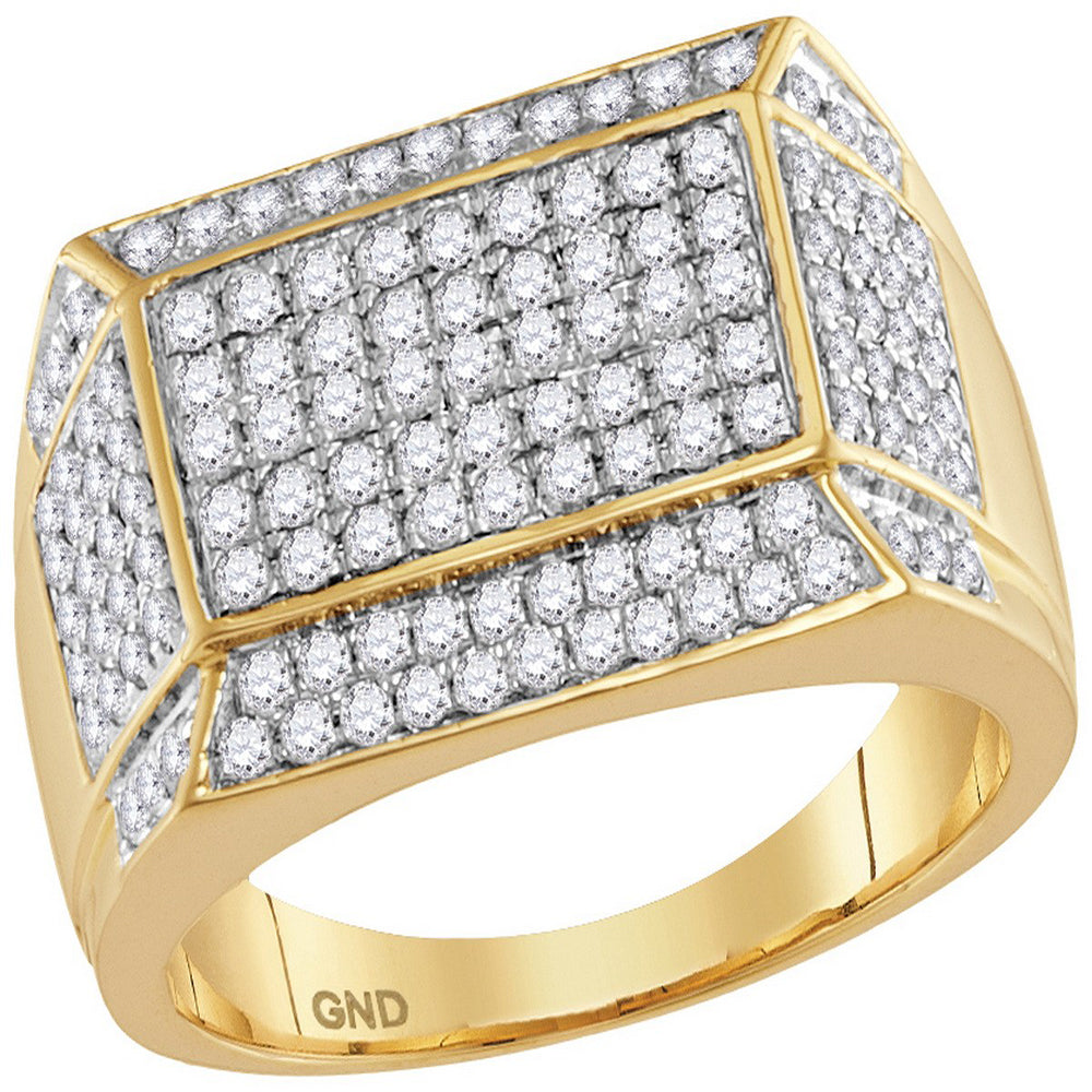 14kt Yellow Gold Mens Round Diamond Rectangle Cluster Ring 1-1/2 Cttw