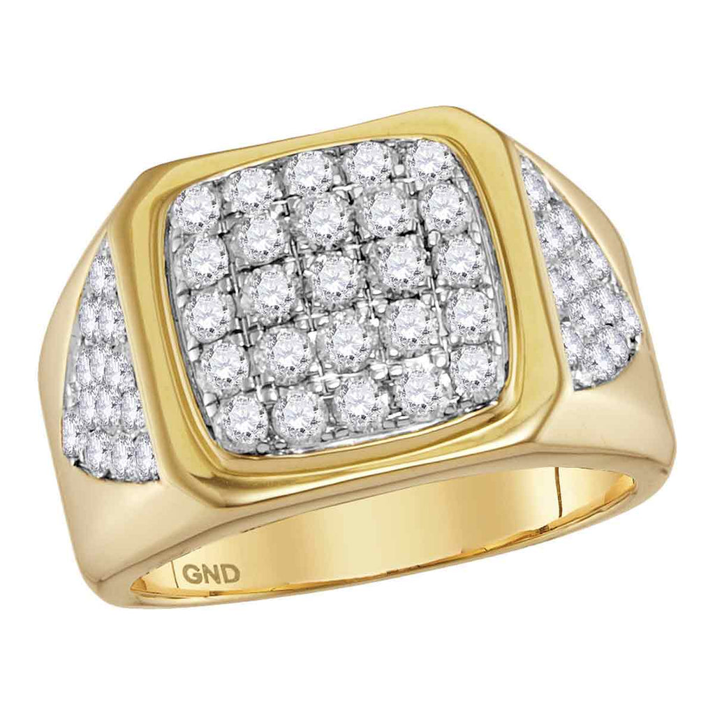 14kt Yellow Gold Mens Round Diamond Square Cluster Ring 2-1/3 Cttw