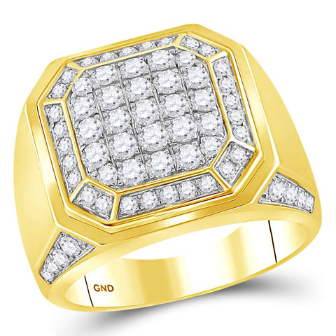 14kt Yellow Gold Mens Round Diamond Octagon Cluster Ring 2.00 Cttw