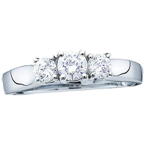 14kt White Gold Womens Round Diamond 3-stone Bridal Wedding Engagement Ring 1.00 Cttw