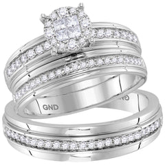 14kt white gold his & hers diamond soleil cluster matching bridal wedding ring band set 5/8 cttw115481
