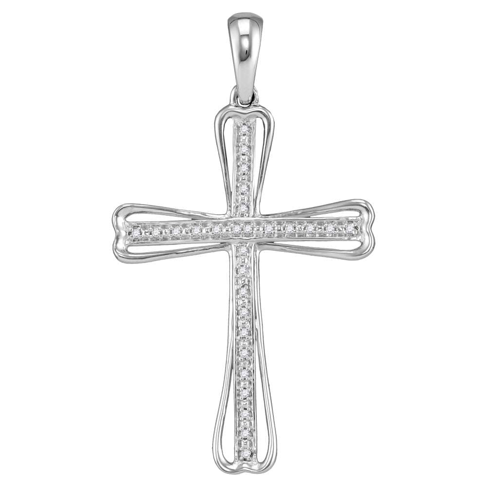 Diamond Cross Necklace For Women, 925 Sterling Silver Pendant 1/10 Cttw