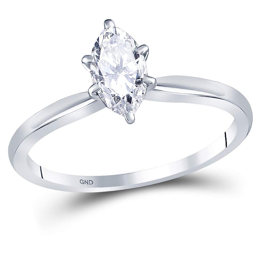 14kt White Gold Womens Marquise Diamond Solitaire Bridal Wedding Engagement Ring 3/4 Cttw