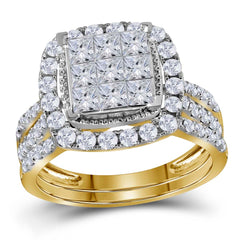 14kt yellow gold womens princess diamond halo bridal wedding engagement ring band set 1 3/4 cttw116753
