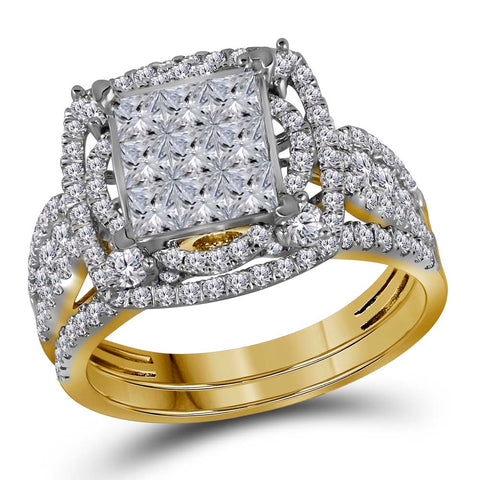 14kt Yellow Gold Womens Princess Diamond Bridal Wedding Engagement Ring Band Set 2.00 Cttw