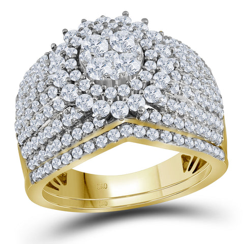 14kt Yellow Gold Womens Round Diamond Cluster Bridal Wedding Engagement Ring Band Set 2.00 Cttw