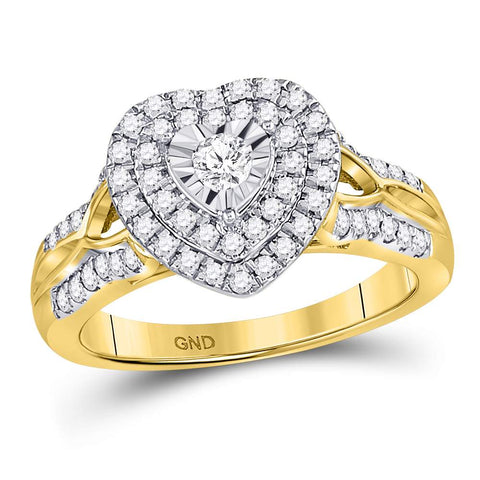 10kt Yellow Gold Womens Round Diamond Solitaire Heart Ring 1/2 Cttw