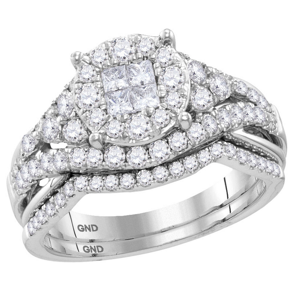 14kt White Gold Womens Princess Diamond Soleil Bridal Wedding Engagement Ring Band Set 1-1/4 Cttw