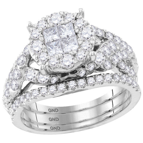 14kt White Gold Womens Princess Round Diamond Soleil Bridal Wedding Engagement Ring Band Set 2.00 Cttw