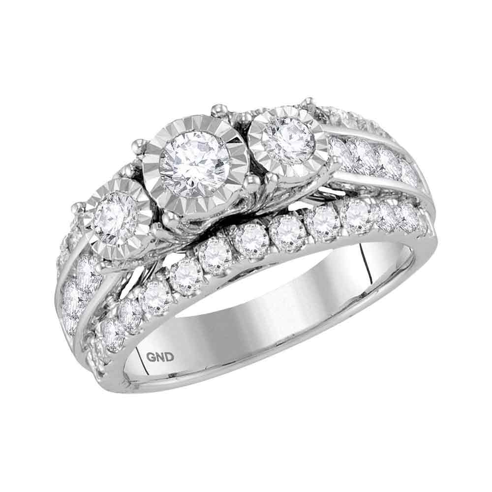 14kt White Gold Womens Round Diamond 3-Stone Bridal Wedding Engagement Ring Band Set 2.00 Cttw