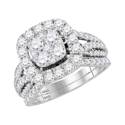 14kt White Gold Womens Round Diamond Bridal Wedding Engagement Ring Band Set 2.00 Cttw