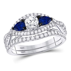 14kt white gold womens round diamond blue sapphire bridal wedding ring set 1 3/8 cttw117105