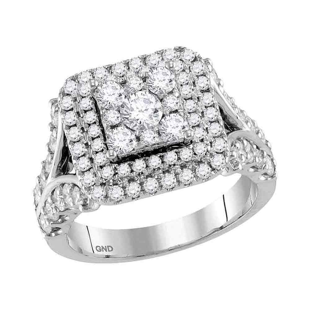 14kt White Gold Womens Round Diamond Square Cluster Bridal Wedding Engagement Ring 2.00 Cttw