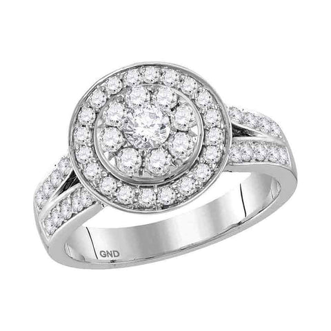 14kt White Gold Womens Round Diamond Cluster Bridal Wedding Engagement Ring 1-1/4 Cttw