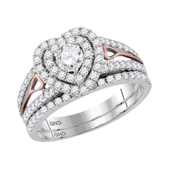 14kt two tone gold womens round diamond heart bridal wedding engagement ring band set 1 1/5 cttw117471