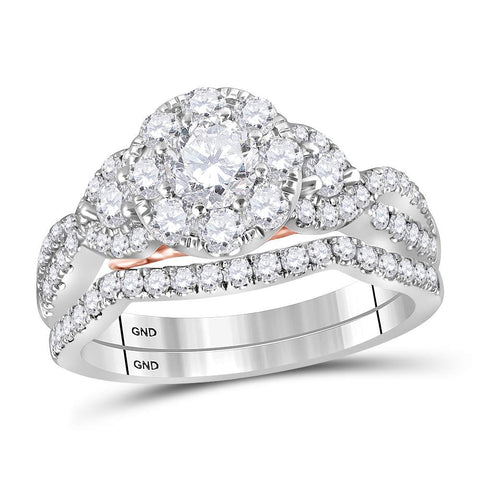 14kt White Gold Womens Round Diamond Bellissimo Bridal Wedding Engagement Ring Band Set 1-1/2 Cttw