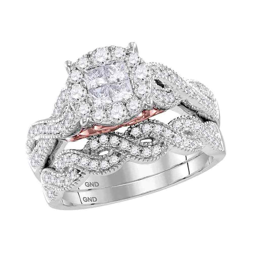 14kt White Gold Womens Princess Diamond Soleil Bridal Wedding Engagement Ring Band Set 1.00 Cttw