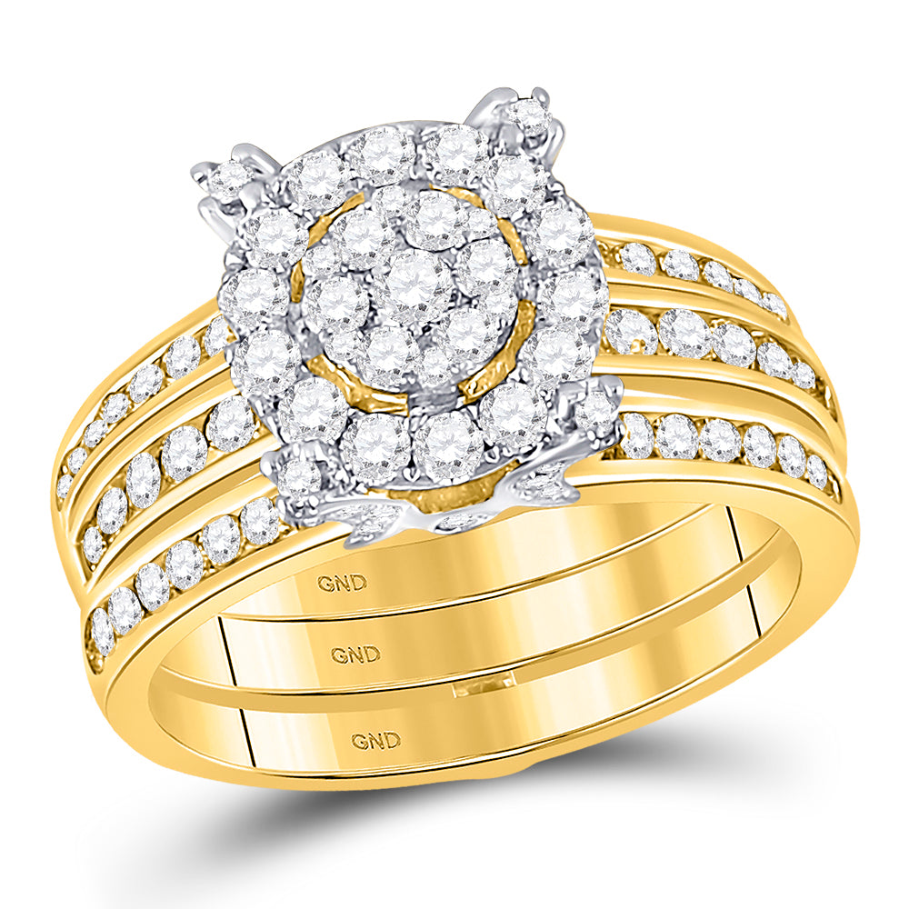14kt Yellow Gold Womens Round Diamond Bridal Guard Enhancer Wedding Ring Set 1-3/8 Cttw