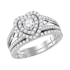 14kt white gold womens round diamond heart bridal wedding engagement ring band set 1 1/5 cttw118115