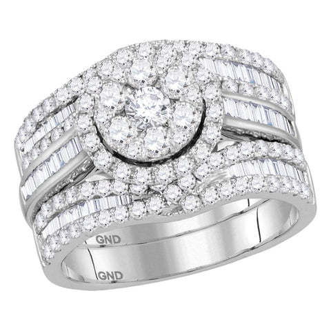 14kt White Gold Womens Round Diamond Cluster Bridal Wedding Engagement Ring Band 3-Piece Set 2-1/12 Cttw