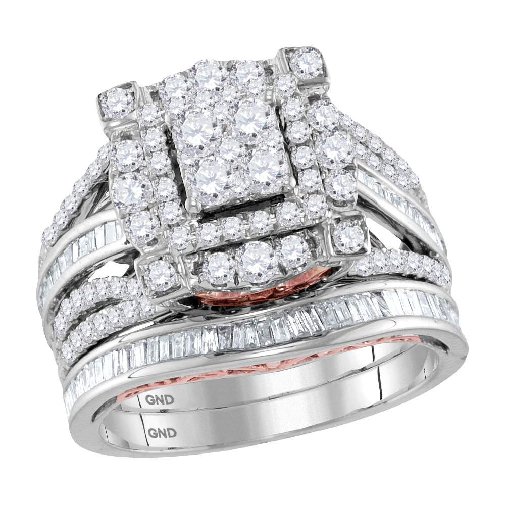 14kt Two-tone Gold Womens Round Diamond Bridal Wedding Engagement Ring Band Set 1-3/4 Cttw