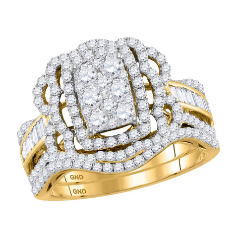 14kt Yellow Gold Womens Round Diamond Bridal Wedding Engagement Ring Band Set 1-3/8 Cttw