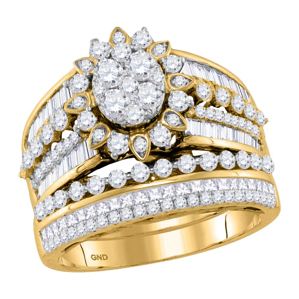 14kt Yellow Gold Womens Round Diamond Cluster Bridal Wedding Engagement Ring Band Set 2.00 Cttw