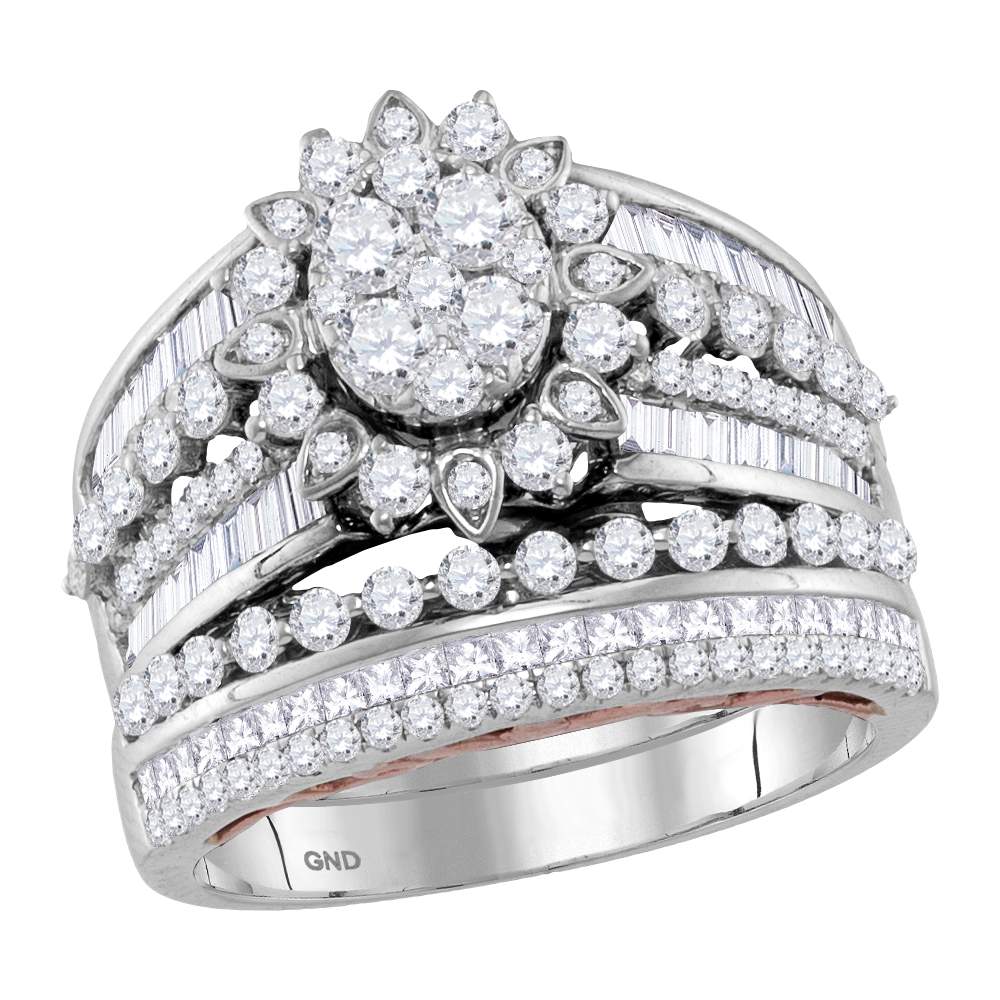 14kt Two-tone White Rose Gold Womens Round Diamond Bridal Wedding Engagement Ring Band Set 2.00 Cttw