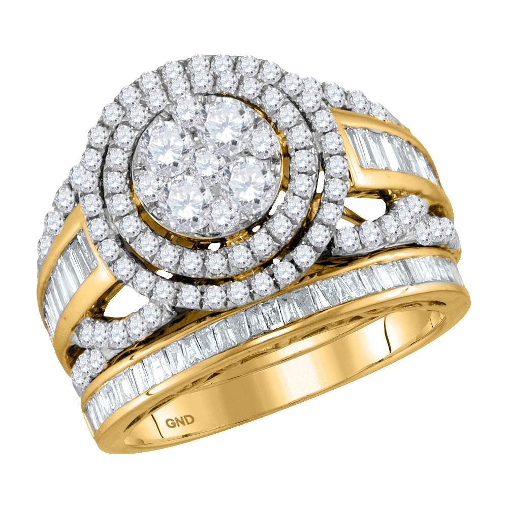 14kt Yellow Gold Womens Round Diamond Halo Bridal Wedding Engagement Ring Band Set 1-7/8 Cttw