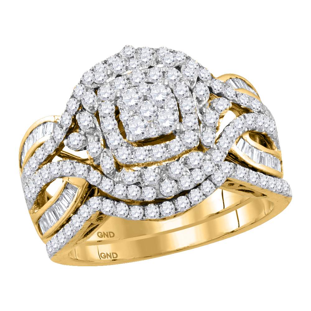 14kt Yellow Gold Womens Round Diamond Bridal Wedding Engagement Ring Band Set 1-1/2 Cttw