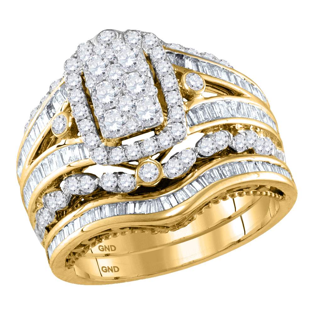 14kt Yellow Gold Womens Round Diamond Bridal Wedding Engagement Ring Band Set 2.00 Cttw