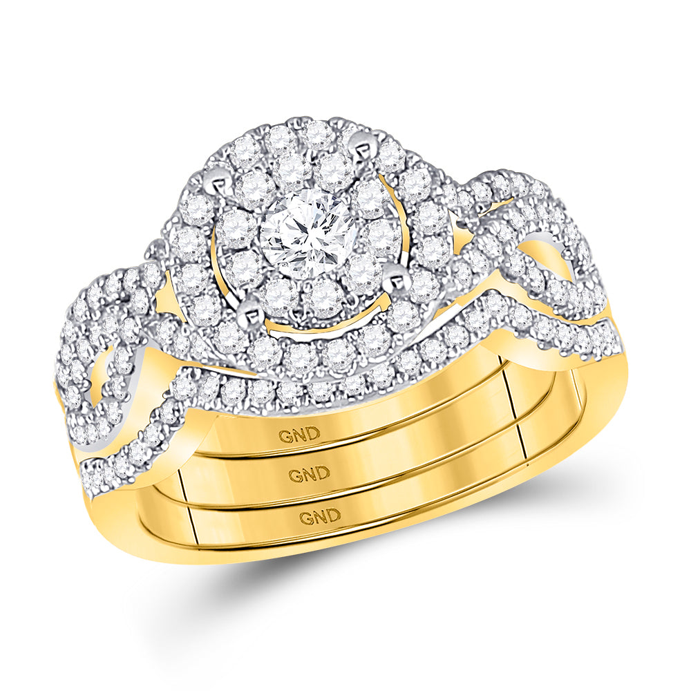 14kt Yellow Gold Womens Round Diamond 3-Piece Bridal Wedding Ring Set 1.00 Cttw