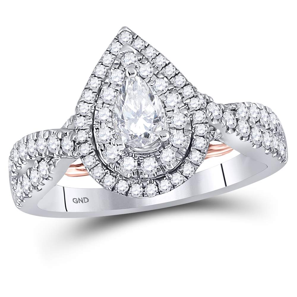 14kt White Gold Womens Pear Diamond Bridal Wedding Engagement Ring Band Set 1.00 Cttw
