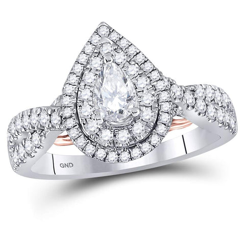 14kt White Gold Womens Pear Diamond Bridal Wedding Engagement Ring Band Set 1.00 Cttw