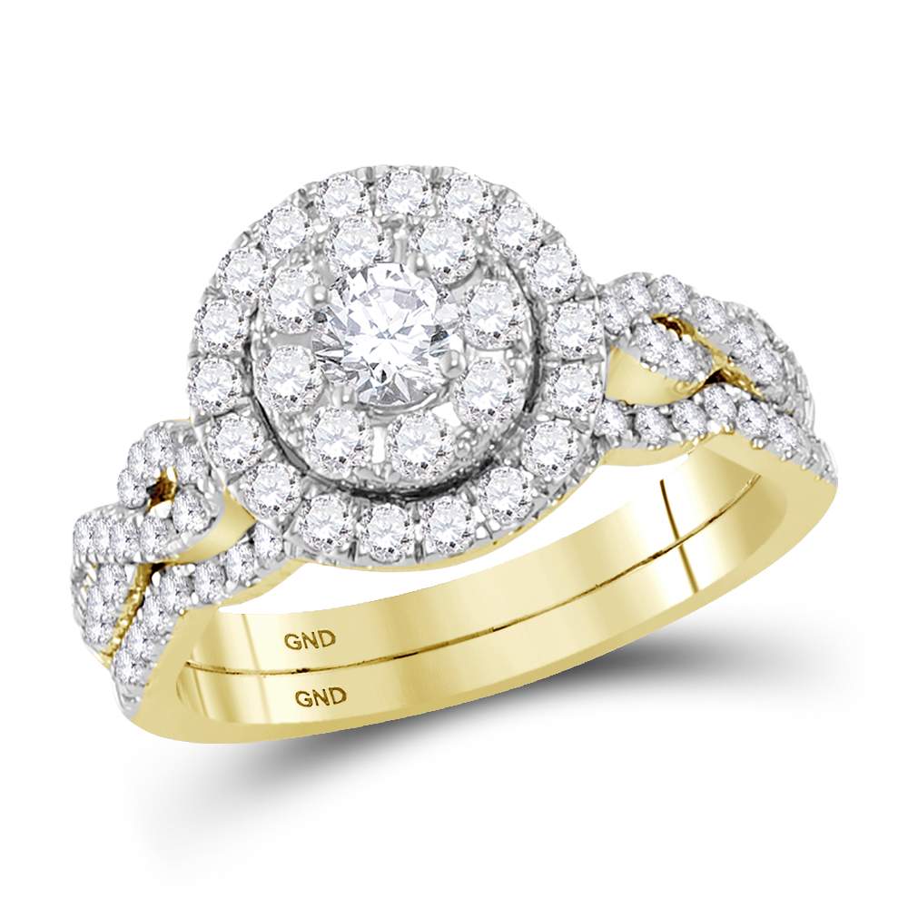 14kt Yellow Gold Womens Round Diamond Twist Bridal Wedding Engagement Ring Band Set 1.00 Cttw