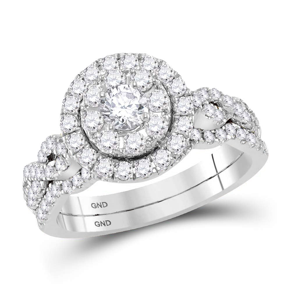 14kt White Gold Womens Round Diamond Twist Bridal Wedding Engagement Ring Band Set 1.00 Cttw