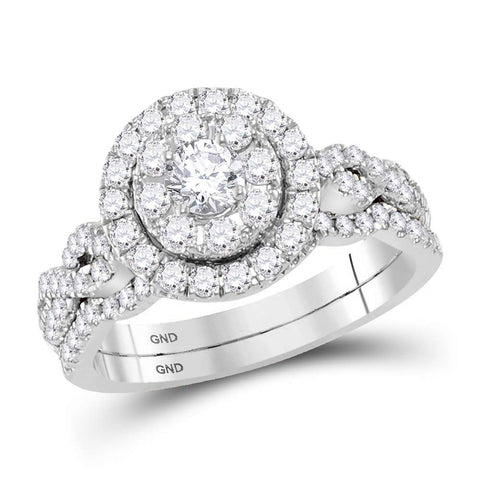 14kt White Gold Womens Round Diamond Twist Bridal Wedding Engagement Ring Band Set 1.00 Cttw