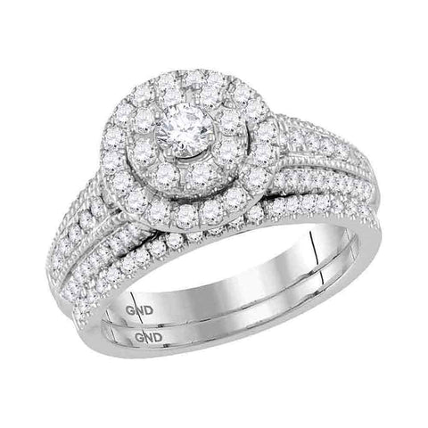 14kt White Gold Womens Round Diamond Bridal Wedding Engagement Ring Band Set 1.00 Cttw