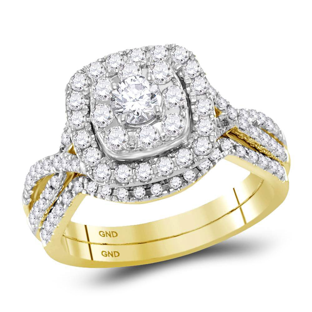 14kt Yellow Gold Womens Round Diamond Halo Bridal Wedding Engagement Ring Band Set 1.00 Cttw