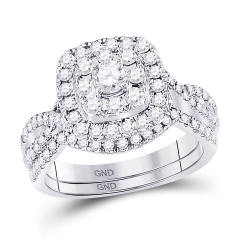 14kt White Gold Womens Round Diamond Halo Bridal Wedding Engagement Ring Band Set 1.00 Cttw