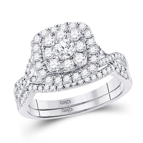 14kt White Gold Womens Round Diamond Bridal Wedding Engagement Ring Band Set 1.00 Cttw