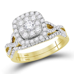 14kt yellow gold womens round diamond halo bridal wedding engagement ring band set 1.00 cttw118474