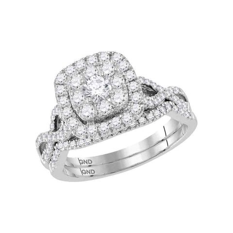 14kt White Gold Womens Round Diamond Halo Bridal Wedding Engagement Ring Band Set 1.00 Cttw