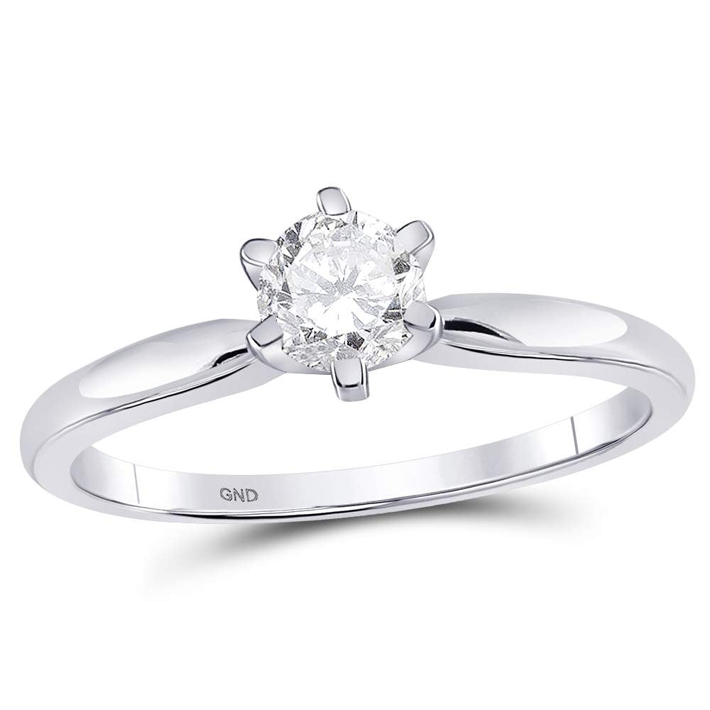 14kt White Gold Womens Round Diamond Solitaire Bridal Wedding Engagement Ring 1/2 Cttw