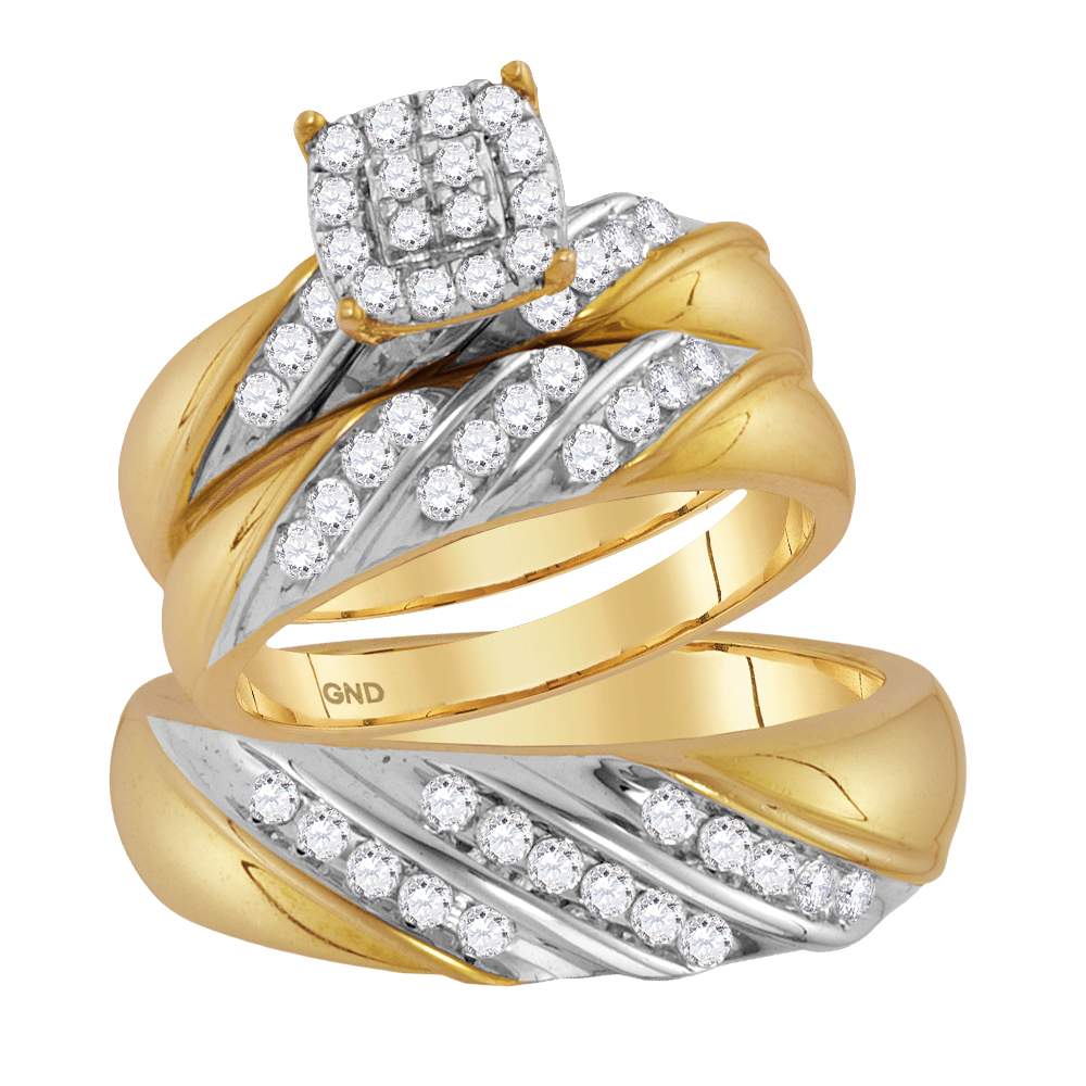 14kt Two-tone Gold His Hers Round Diamond Cluster Matching
