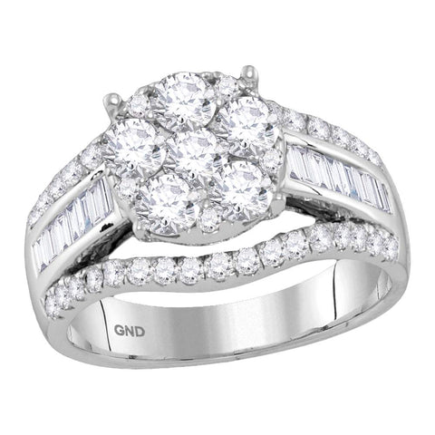 14kt White Gold Womens Round Diamond Cluster Bridal Wedding Engagement Ring 1-7/8 Cttw