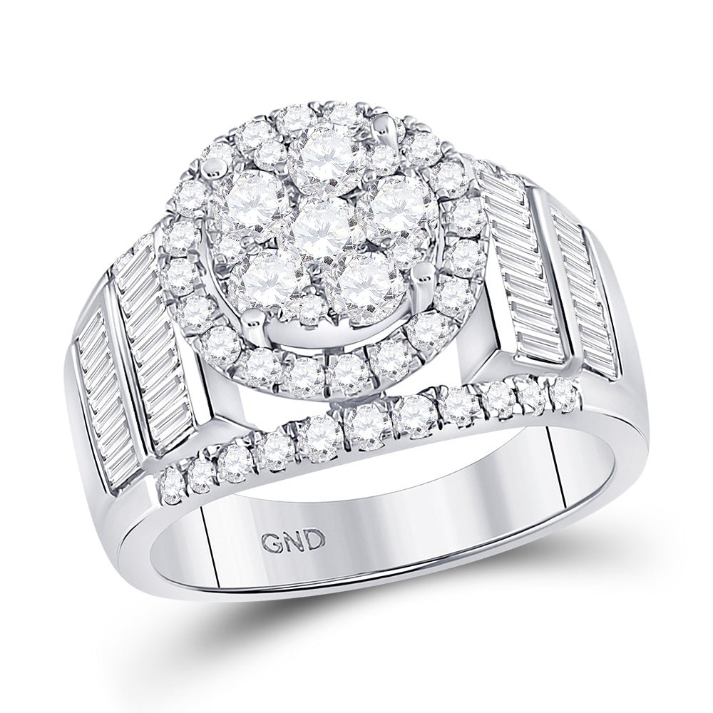 14kt White Gold Womens Round Diamond Cluster Bridal Wedding Engagement Ring 1-7/8 Cttw