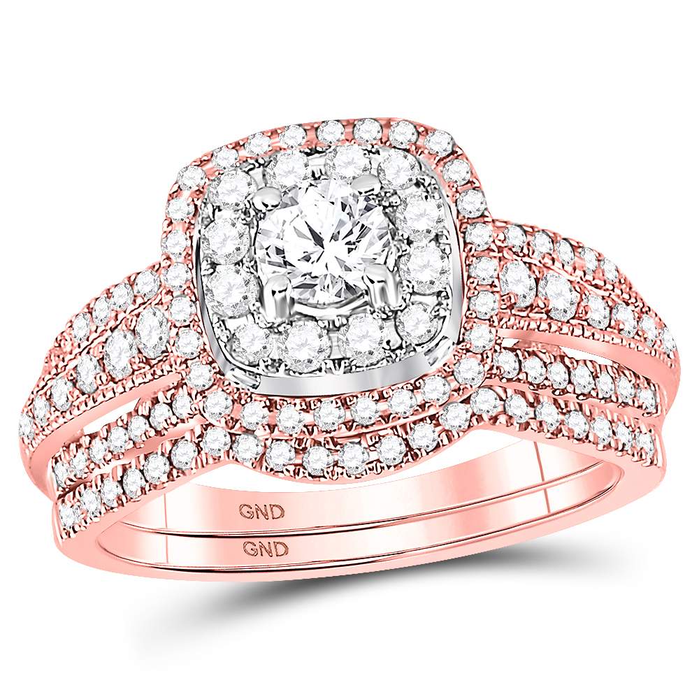 14kt Rose Gold Womens Round Diamond Vintage-inspired Bridal Wedding Engagement Ring Band Set 1.00 Cttw