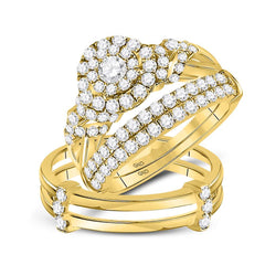 14kt yellow gold his & hers round diamond solitaire matching bridal wedding ring band set 1 1/2 cttw119405